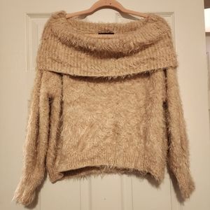Express Off the Shoulder Ostrich Feather Sweater - Medium